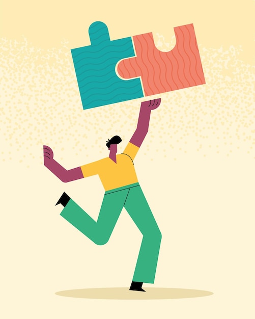 Vector innovative afro man with puzzle character