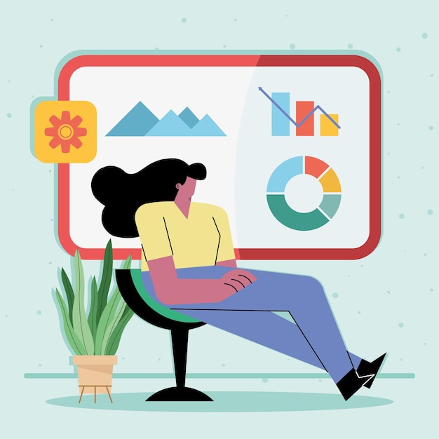 Vector innovative girl with statistics