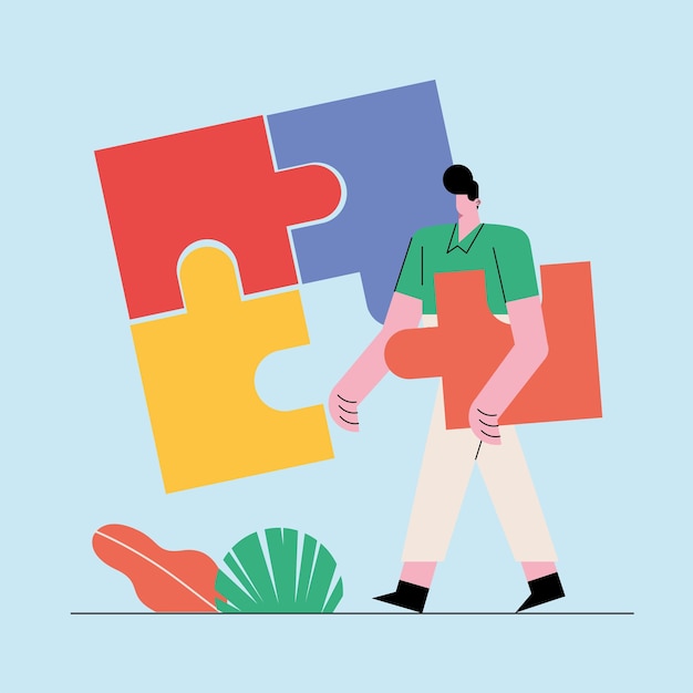 Vector innovative man with puzzle