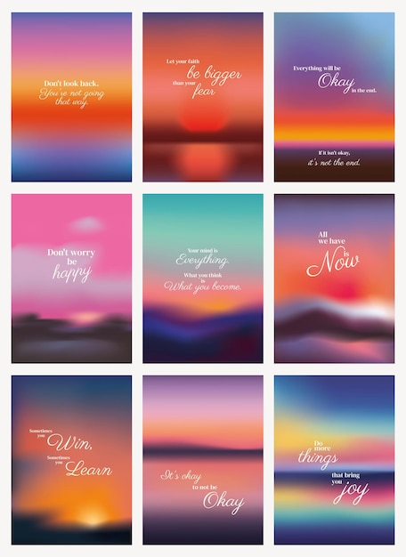 Vector inspirational quotes on colorful backgrounds