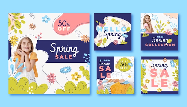 Vector instagram posts collection for spring celebration