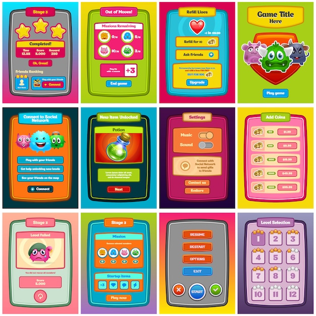 Vector interface game . game ui for web design and computer games.   .