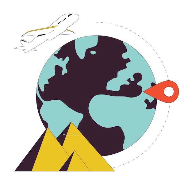 Vector international flight flat line concept vector spot illustration