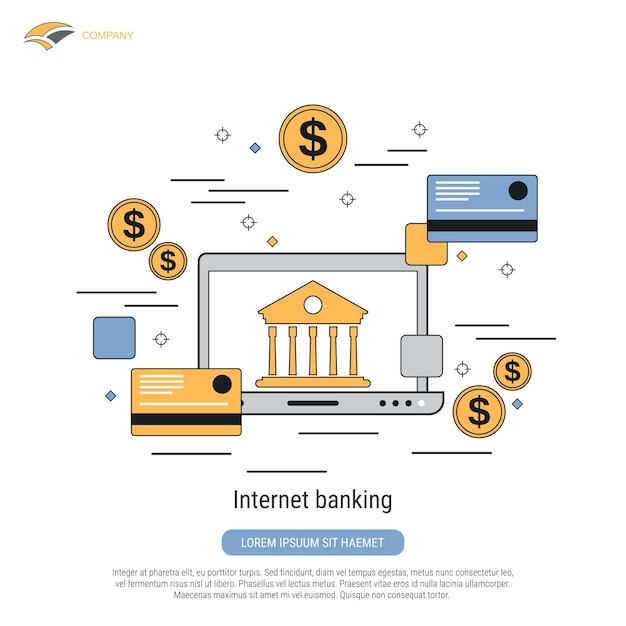 Vector internet banking flat contour style vector concept illustration