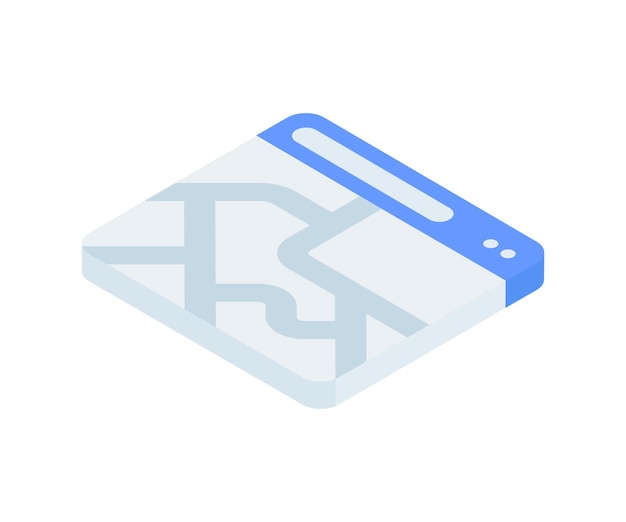 Vector internet browser open map geolocation global position gps application 3d icon isometric vector illustration computer screen web browsing window for search destination point delivery control