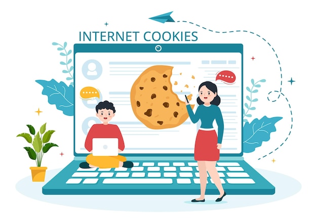 Vector internet cookies technology illustration with track cookie record of browsing a website