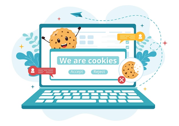 Vector internet cookies technology illustration with track cookie record of browsing a website
