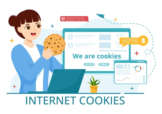 Vector internet cookies technology illustration with track cookie record of browsing a website