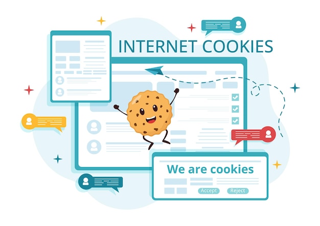Vector internet cookies technology illustration with track cookie record of browsing a website