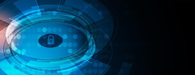 Vector internet digital security technology concept for business background lock on circuit board