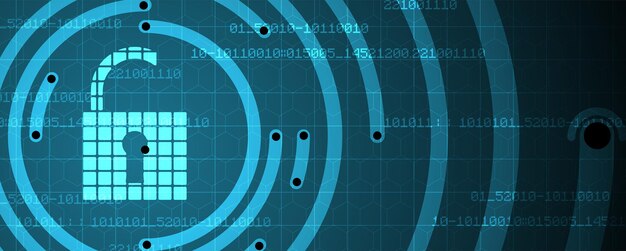 Vector internet digital security technology concept for business background lock on circuit board