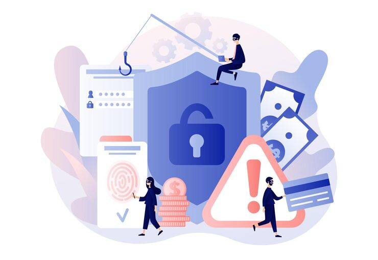 Internet hacker attack and personal data security concept Tiny anonymous hacker people attacking