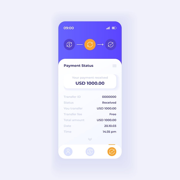 Vector internet wallet application smartphone interface vector template. mobile app page light theme design layout. payment status screen. flat ui for application. transaction information phone display