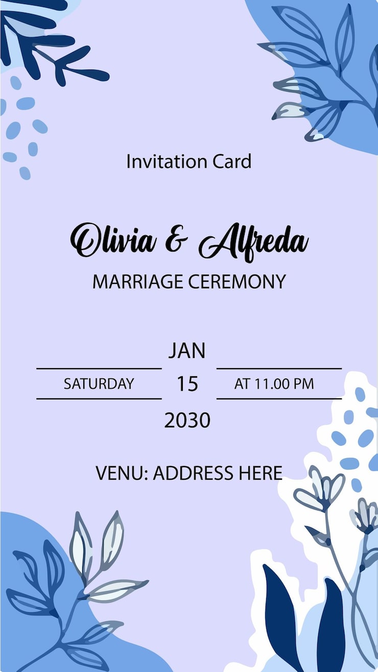 Vector invitation for a wedding reception in blue and white