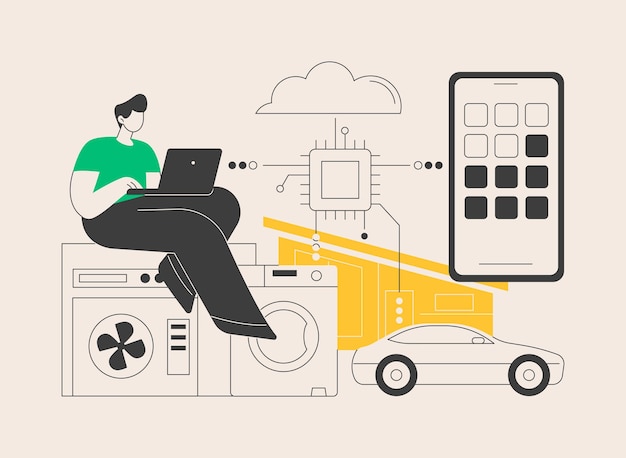 Vector iot development abstract concept vector illustration internet of things iot developer programming team company website design web page element ui abstract metaphor