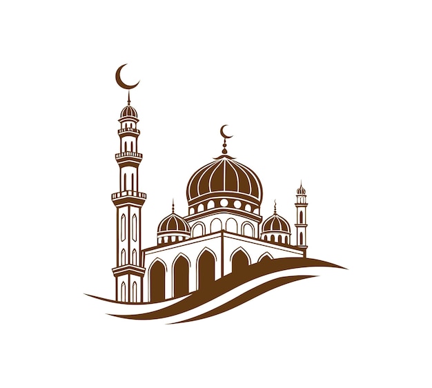 Vector islamic mosque vector illustration with crescent moon design