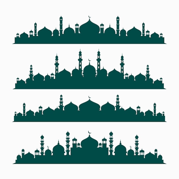 Vector islamic mosques silhouettes vector illustration ramadan background flat style
