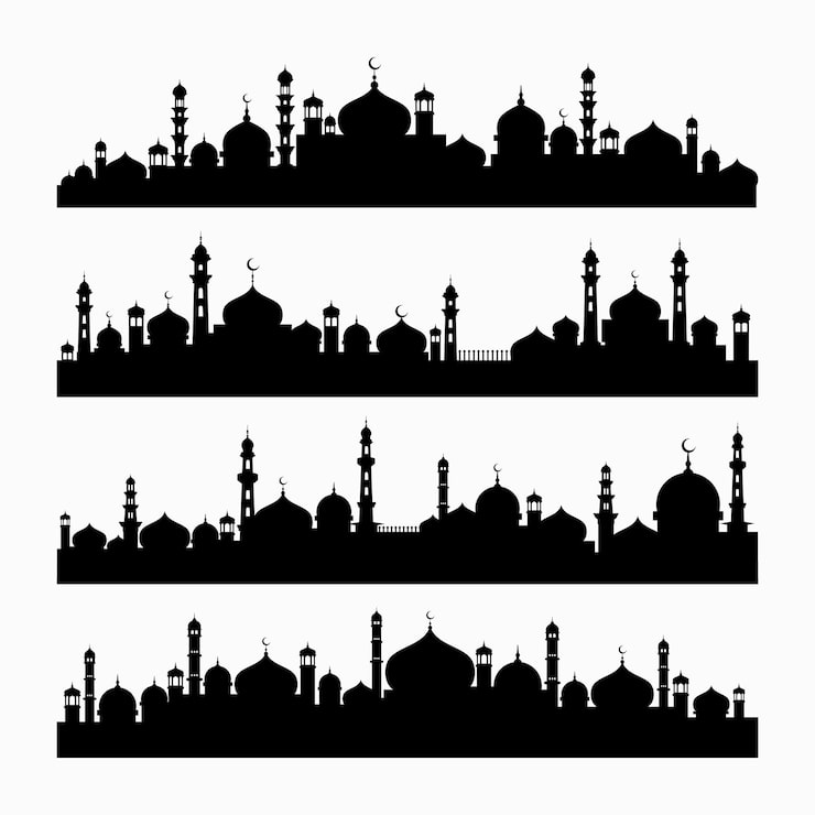 Vector islamic mosques silhouettes vector illustration ramadan background flat style