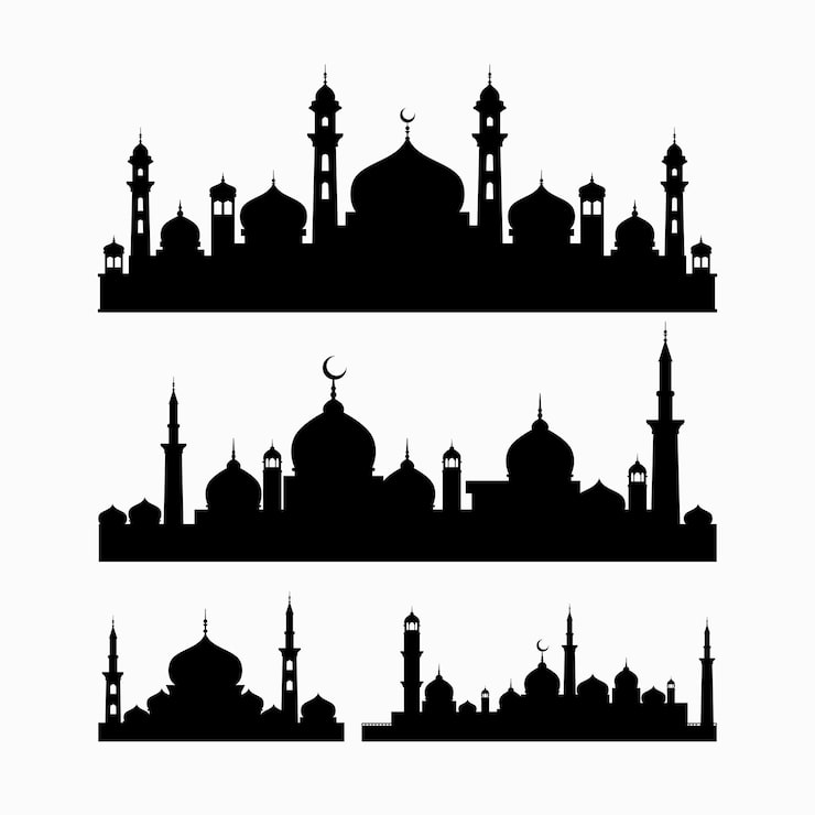Vector islamic mosques silhouettes vector illustration ramadan background flat style