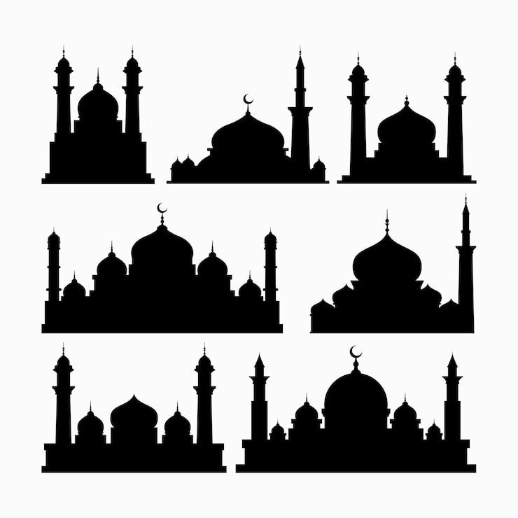 Vector islamic mosques silhouettes vector illustration ramadan background flat style