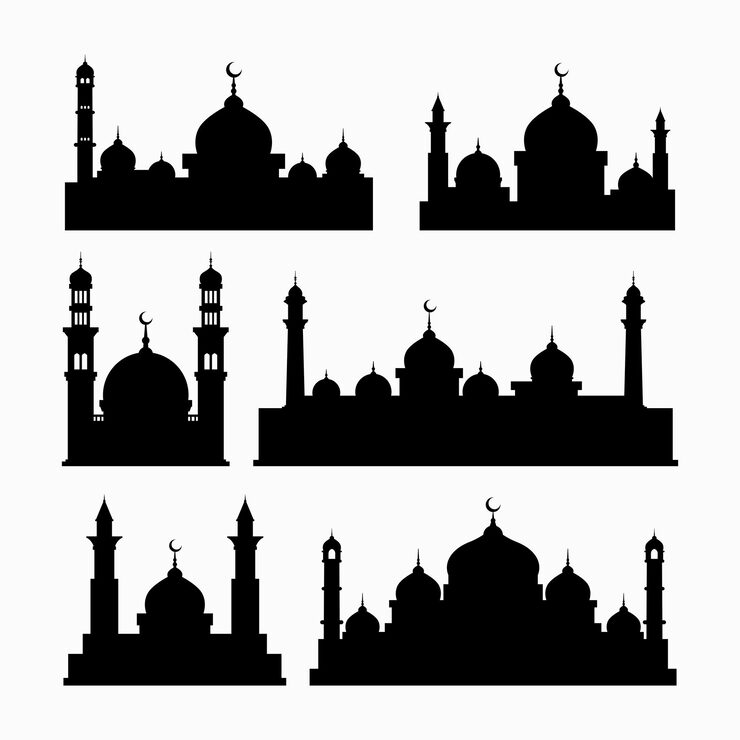 Vector islamic mosques silhouettes vector illustration ramadan background flat style