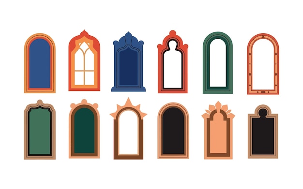 Vector islamic ornate window frame and arch collection colorful vector set