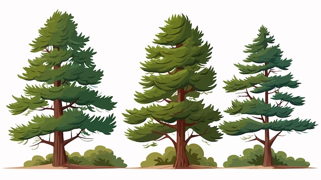Vector isolated cartoon pine trees vector illustration