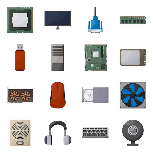 Vector isolated object computer and hardware icon. set computer and component stock .