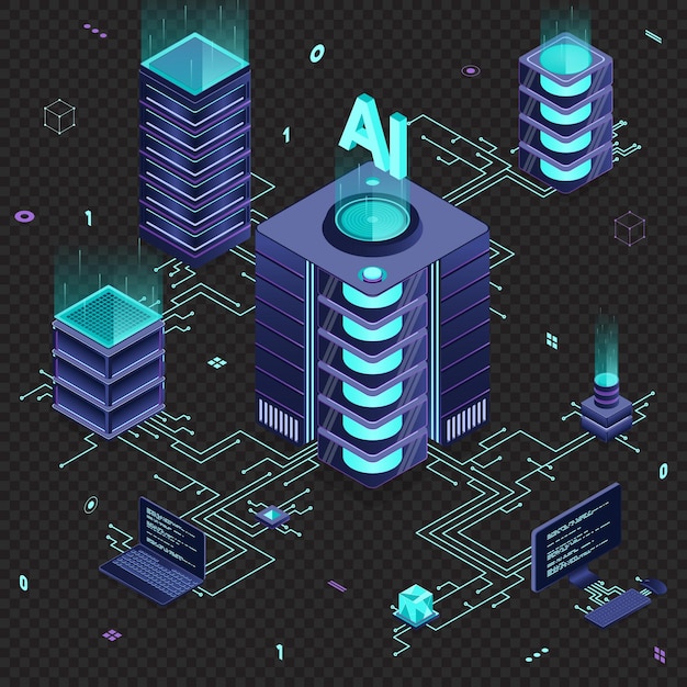 Vector isometric artificial intelligence technology isometric cloud computing concept artificial intelligence neural network future technology server computer isometric technology