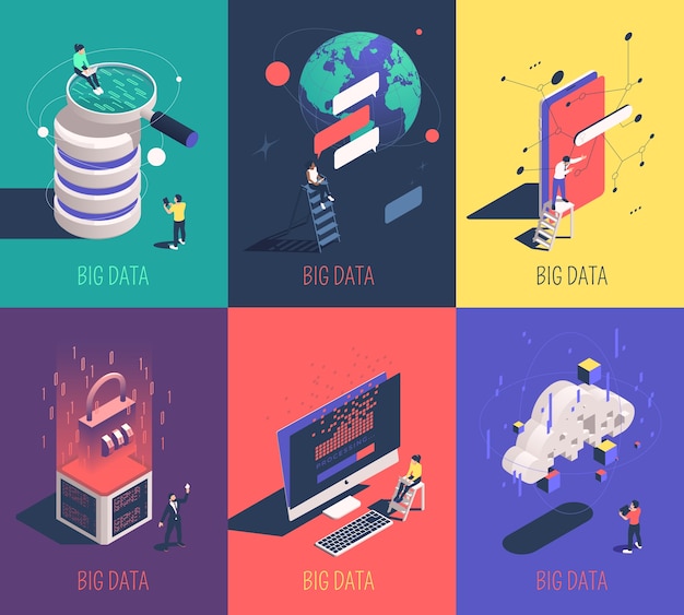 Vector isometric big data mini composition set
