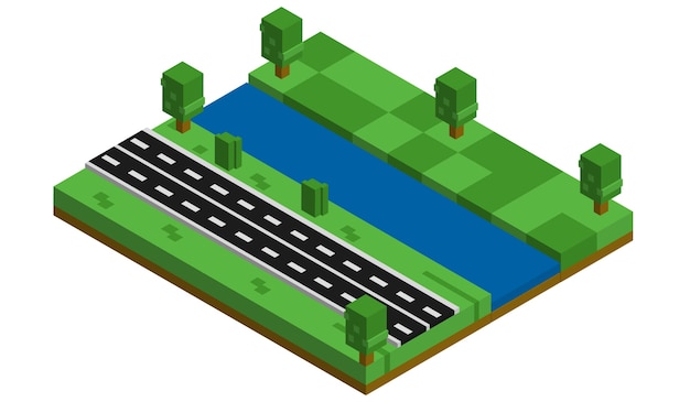 Vector isometric buildings, parks and rivers