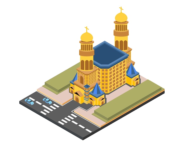 isometric church gold, vector illustration
