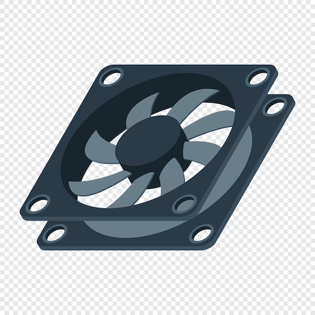 Vector isometric computer fan computer fan cooler isometric of pc case fan computer hardware components vector illustration