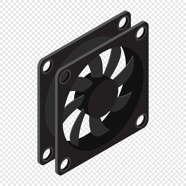 Vector isometric computer fan computer fan cooler isometric of pc case fan computer hardware components vector illustration