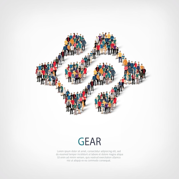 Vector isometric crowded people in connection shape