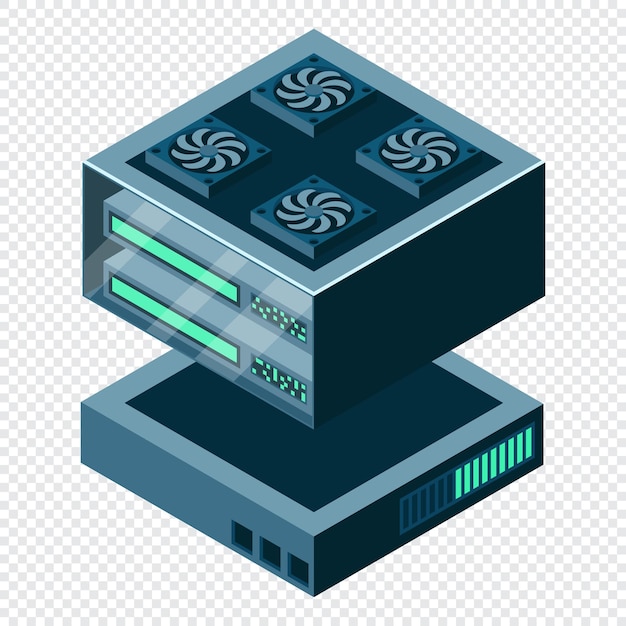 Vector isometric futuristic server isometric database or data center abstract blockchain computer storage cloud storage vector illustration