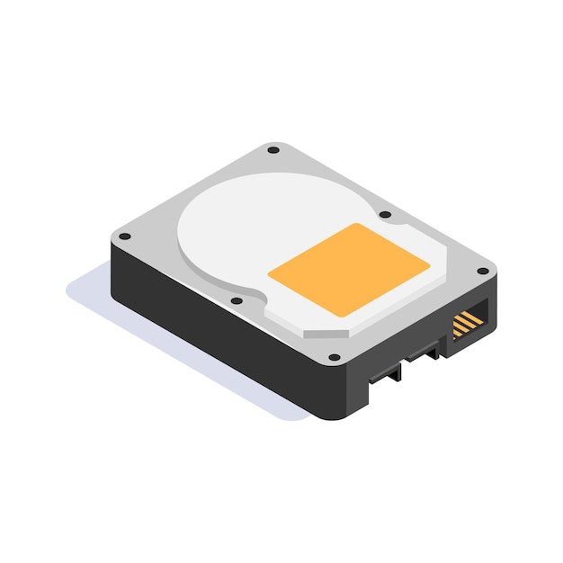 Vector isometric icon of a hard disk drive for data storage and computing