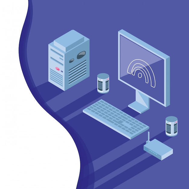 Vector isometric icon set technology