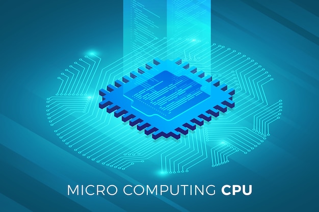 Vector isometric illustrations design concept technology solution on top with cpu processor chip