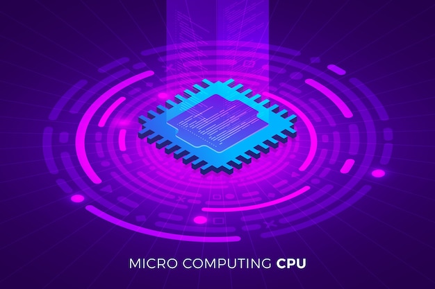 Vector isometric illustrations design concept technology solution on top with cpu processor chip