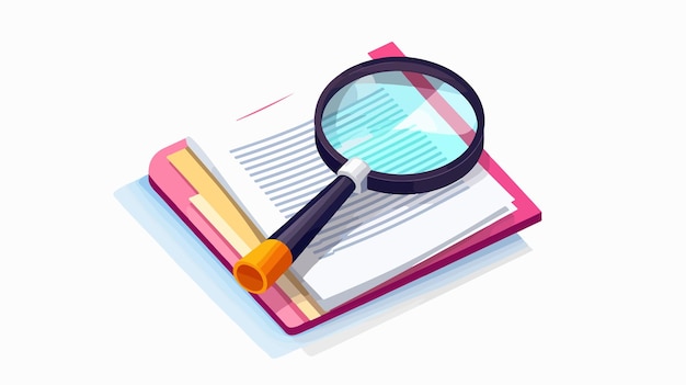 Vector isometric magnifying glass icon on document background