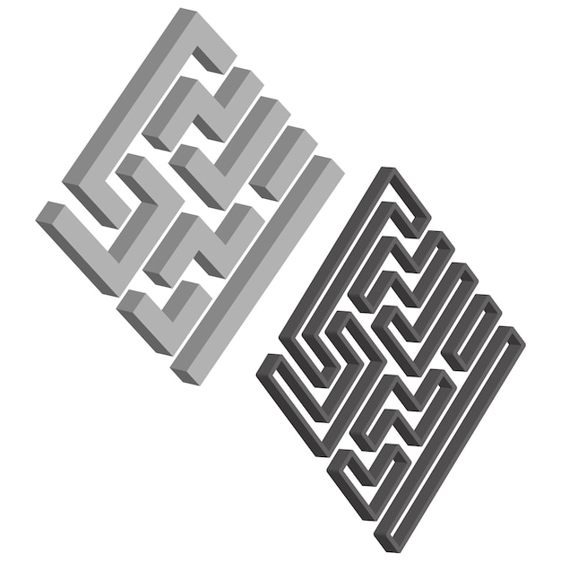 Vector isometric maze figure three dimensional path vector puzzle shape black gray structure