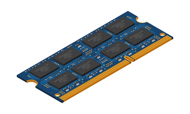 Vector isometric random access memory ram memory realistic 3d isometric computer hardware components vector illustration