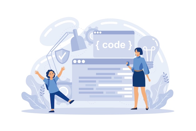 Vector it education write software and create code for computer technology for website interface a devices