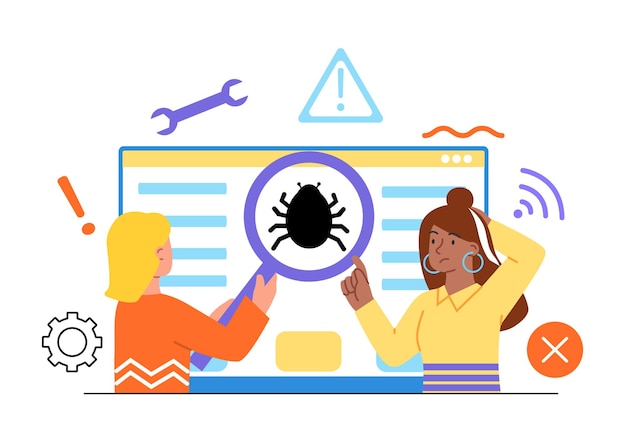 Vector it software application testing quality assurance qa team and bug fixing flat abstract metaphor