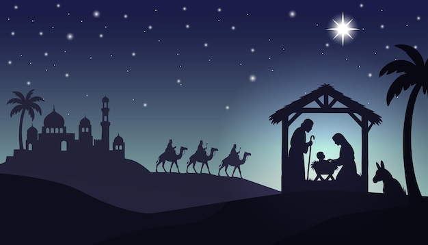 Vector jesus born scene illustration