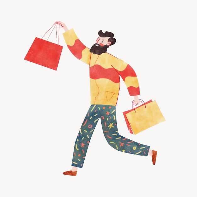 Vector joyful shopping man illustration