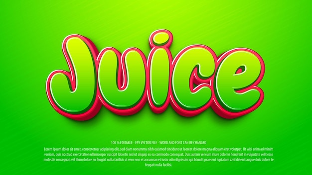 Vector juice 3d bold style editable text effect