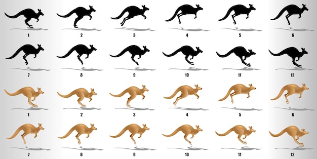 Vector kangaroo run cycle animation frames loop animation sequence sprite sheet