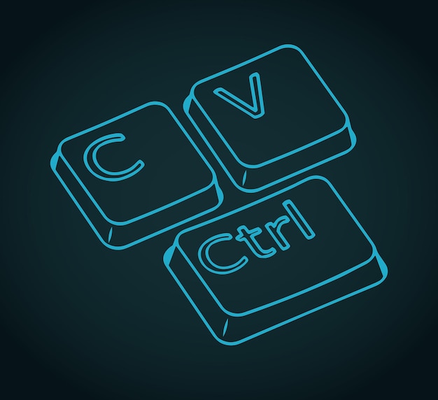 Vector keyboard shortcut keys ctrl c and ctrl v for copy and paste commands